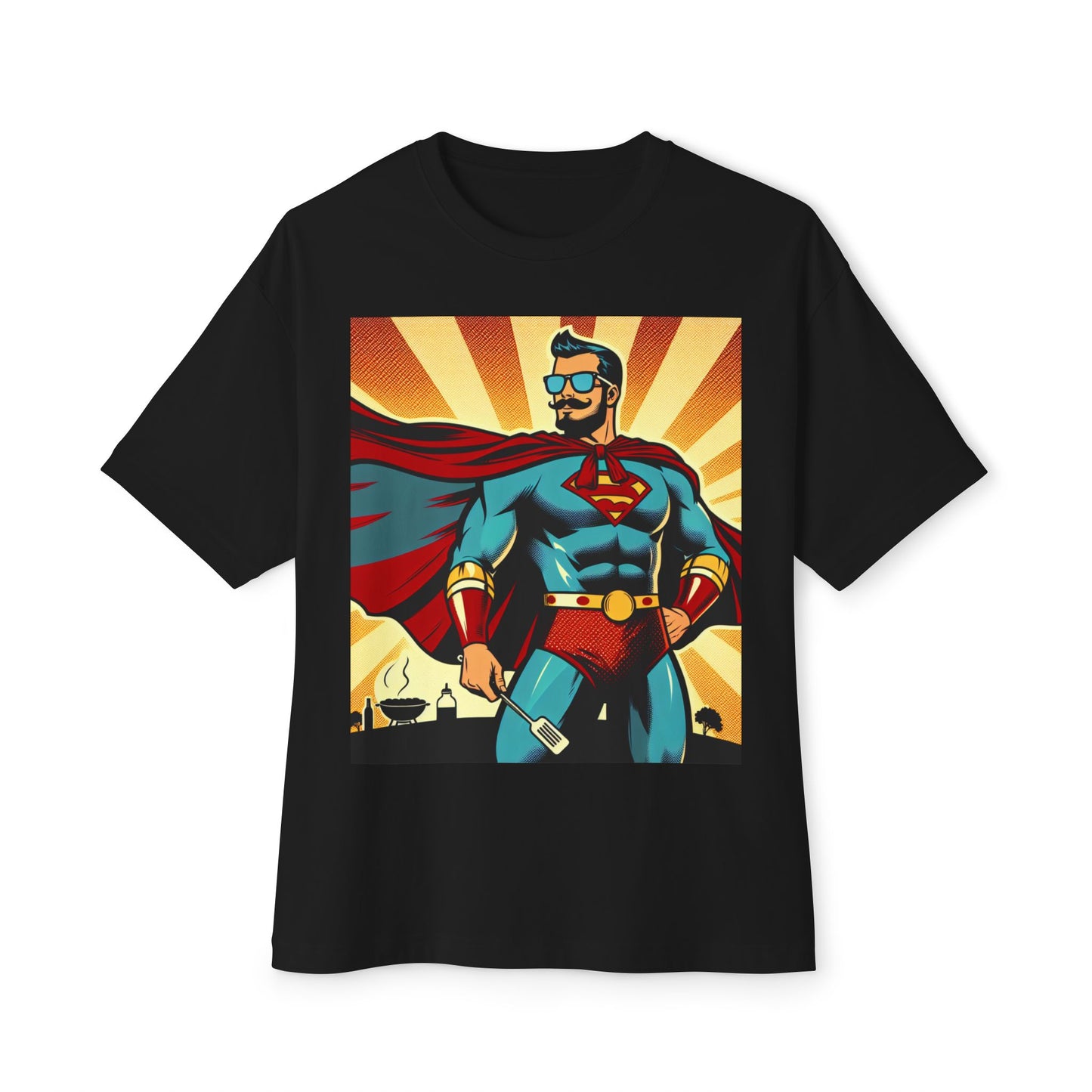 Dad Bod. Full Power Oversized Boxy Tee - Unisex Comic Graphic T-Shirt