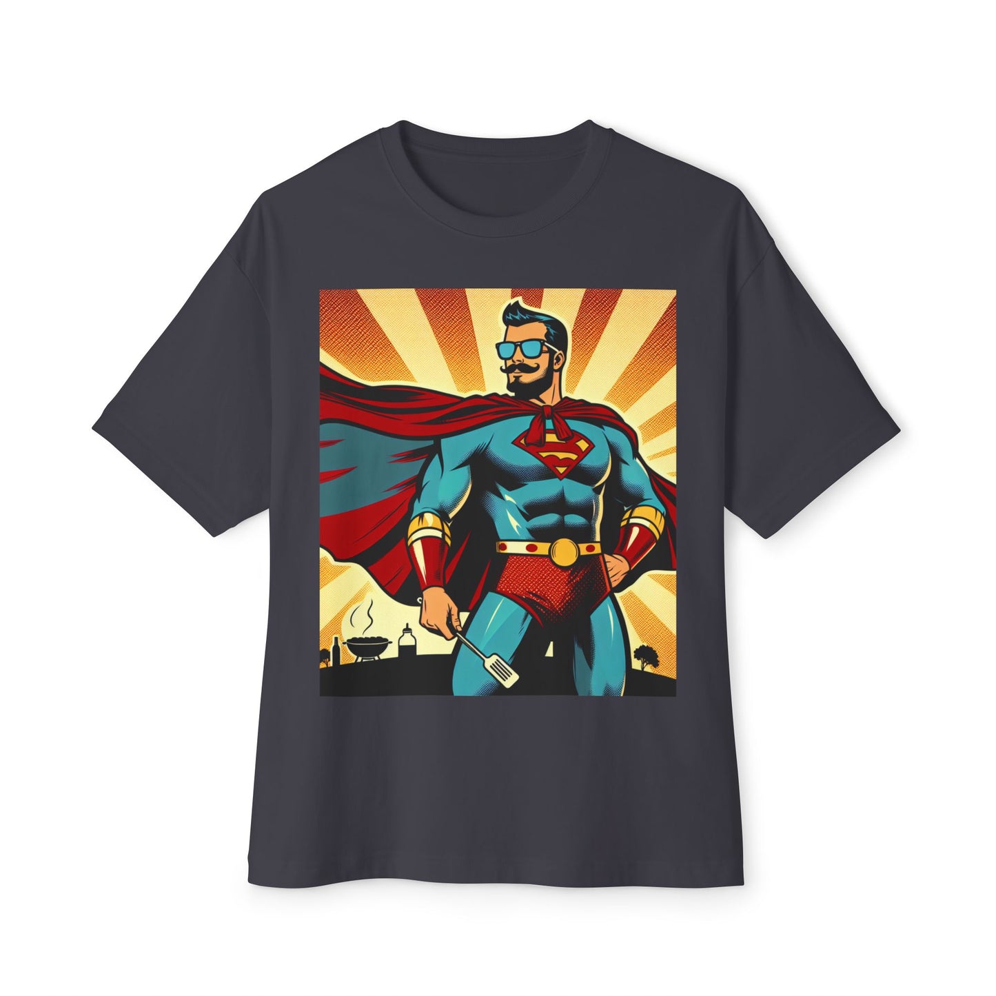 Dad Bod. Full Power Oversized Boxy Tee - Unisex Comic Graphic T-Shirt
