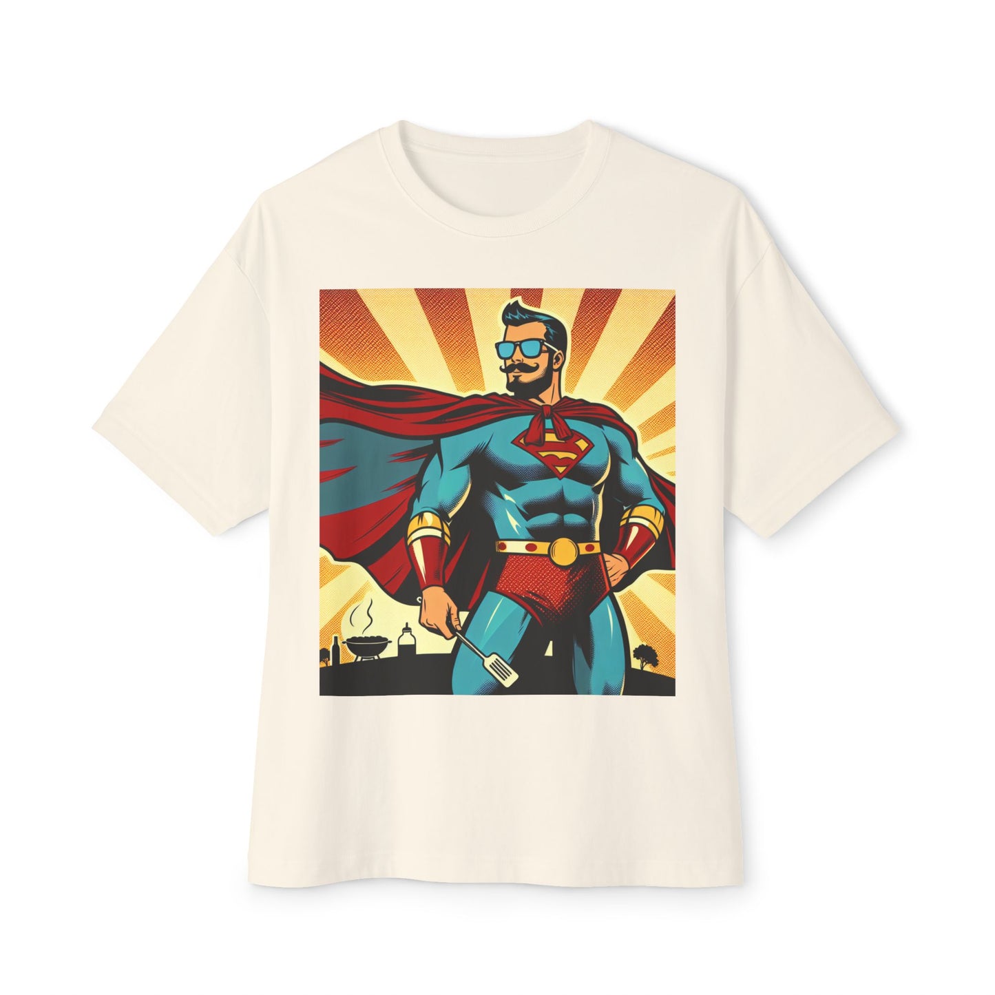 Dad Bod. Full Power Oversized Boxy Tee - Unisex Comic Graphic T-Shirt
