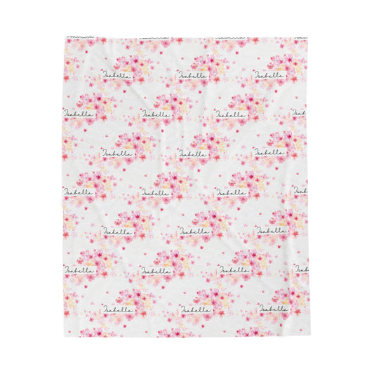 Personalized Floral Velveteen Plush Blanket - Cozy Throw for Kids, Birthday Gift, Nursery Decor, Home Blankets, Spring Decor