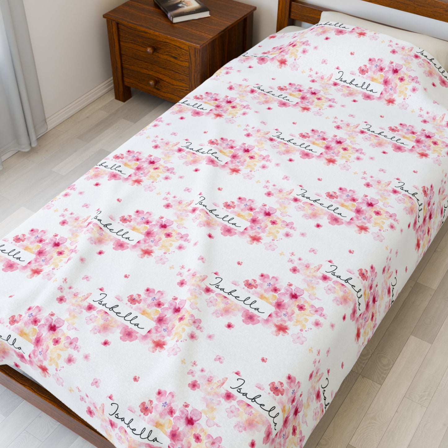 Personalized Floral Velveteen Plush Blanket - Cozy Throw for Kids, Birthday Gift, Nursery Decor, Home Blankets, Spring Decor