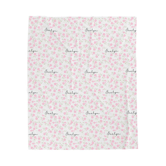 Personalized Velveteen Plush Blanket with Heart Design, Cozy Throw, Gift for Baby Shower, Nursery Decor, Soft Blanket