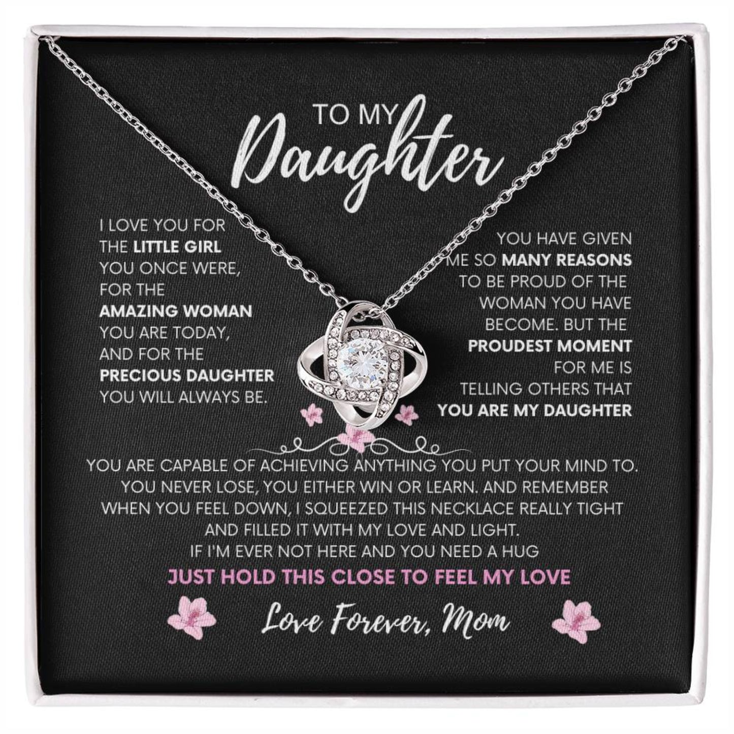 Moms Heartfelt Promise | To My daughter Necklace | Love Squeeze necklace | Love Knot Necklace