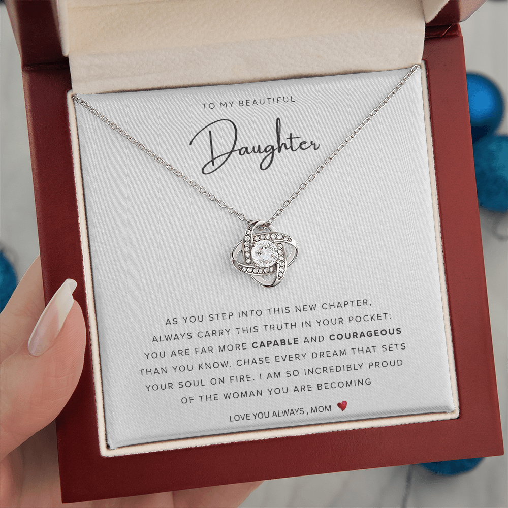 To My Beautiful Daughter | Best Gift for Daughter | Gift for daughters | Best gift for Graduation | Best Jewelry gift for Birthdays |  Love Knot Necklace