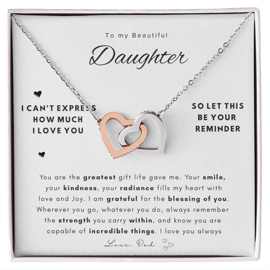 To My Daughter Necklace |  Best gift for daughters | Best Gift for Birthday | Best Gift for Graduation | Interlocking Hearts Necklace  👨‍👧