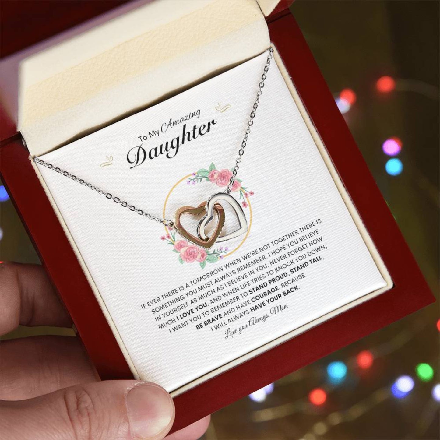 Mom's Cheer | Interlocking Hearts Necklace | Best gift for daughter | Best gift for daughters birthday | Best gift for daughters graduation | Best gift from Mom ❤️👩‍👧